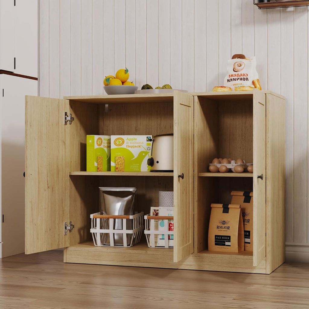 Furnify Buffet Cabinet with 3 Door, Kitchen Storage Cabinet with Adjustable Shelf, Coffee Bar Accent Cabinets for Living Room, Entryway, Natural Oak