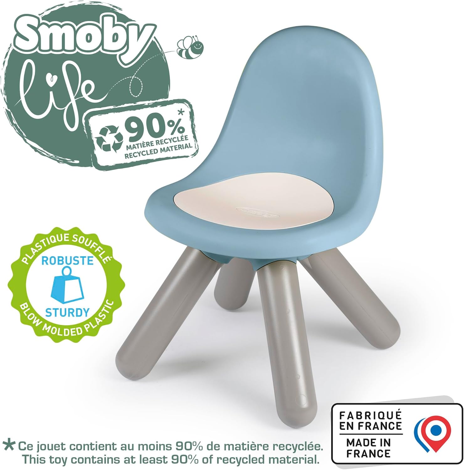 Smoby Life - Children's chair in blue - Indoor and outdoor use - Anti-UV coating - Recycled material - From 18 months - Made in France