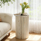 DUHOME Boho Round Side Table - Hand-Assembled Solid Wood Sticks, Organic Textured Light-Tone, Rustic End Table for Living Room Sofa Side