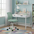 FurnitureR Armless Desk Chair with Wheels, Ergonomic Adjustable Height Swivel Task Chair with Breathable Back and Padded Seat, Rolling Study Computer Seating for Kids Teens, Mint Green