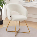 Furniliving Modern Accent Chair Velvet Comfy Lounge Chairs for Bedroom, Upholstered Barrel Vanity Chair with Back, Mid Century Makeup Chair with Gold Leg (Hollow-Backrest, White)