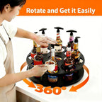 Rotating Coffee Syrup Organizer, 9 Bottles Coffee Syrup Rack, Wood Coffee Syrup Bottle Holder Stand for Coffee Bar Station Kitchen, Large Wine Rack, Coffee Syrup Holder Black