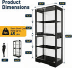 Glass Display Cabinet with Doors,4-Tier Display Shelf for Collectibles with 3 Color Lights, Display Case with Adjustable Glass Shelves, Storage Woode Shelf Bookcase, Showcase,Black