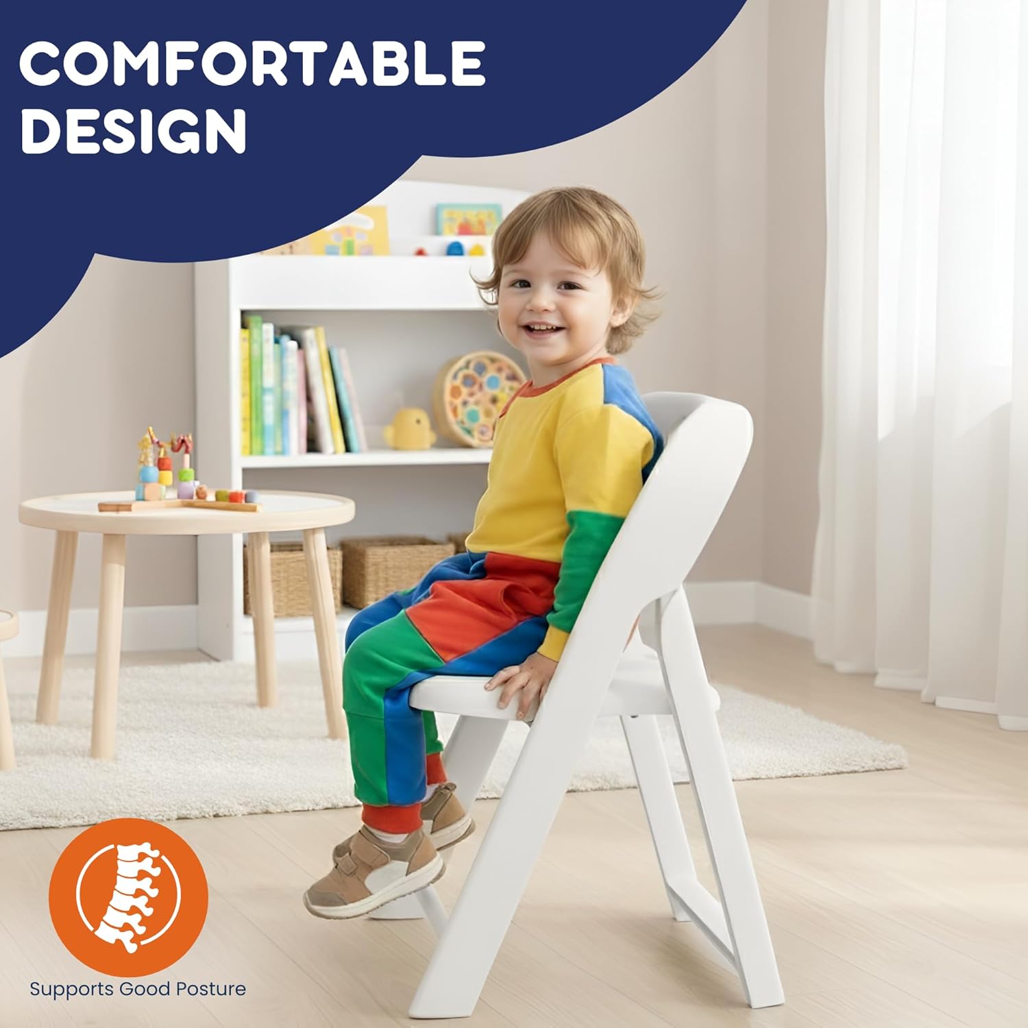 Giggle & Play 2 Pack of Kids Folding Chair with Backrest - Lightweight, Portable Toddler Chair for Indoor, Outdoor, Playroom & Classroom (White)