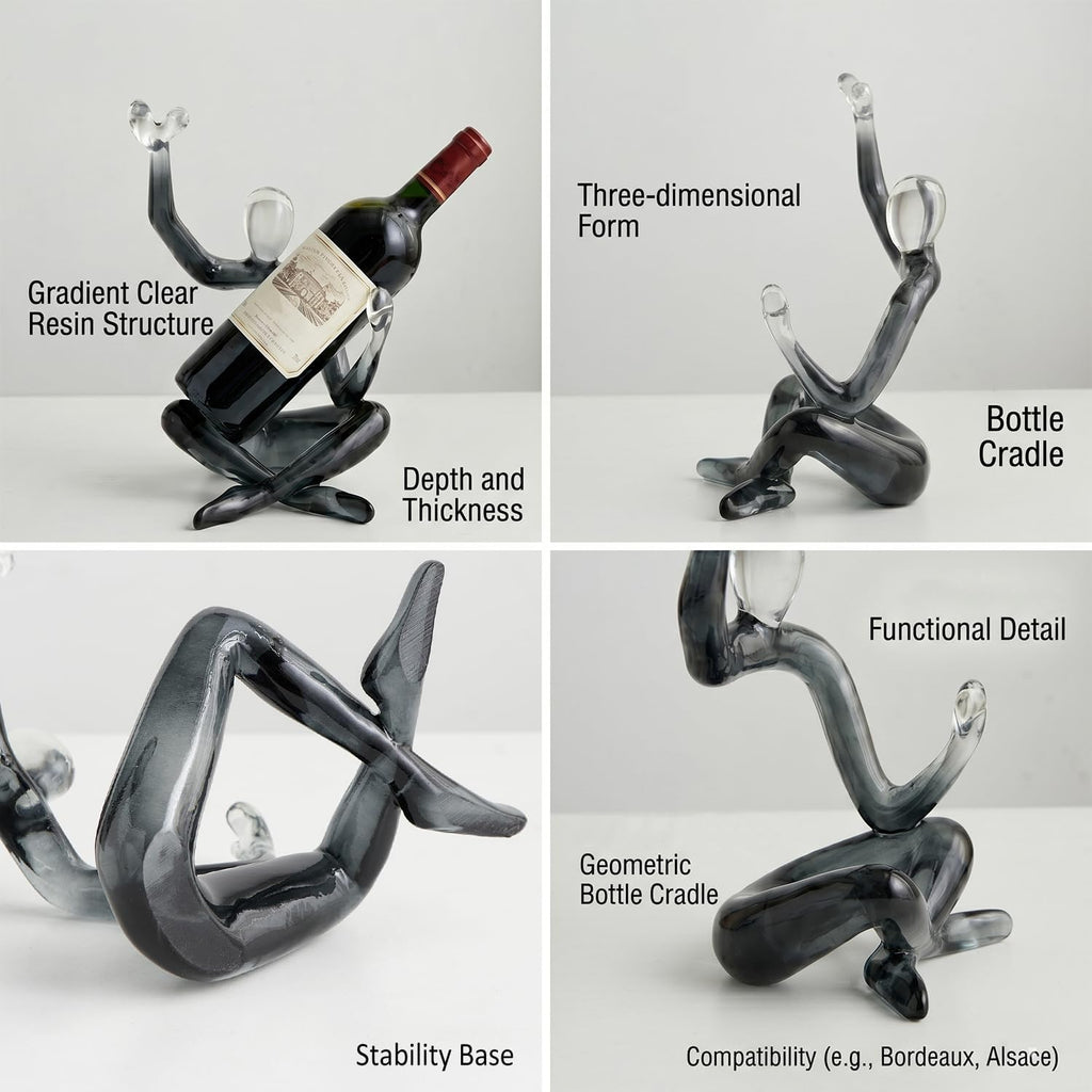 Thinker Statue Wine Rack, Transparent Gray Modern Rack for Kitchen Table Decor, Single Wine Bottle Holder Countertop for Bar, Small Bottle Holder Rack