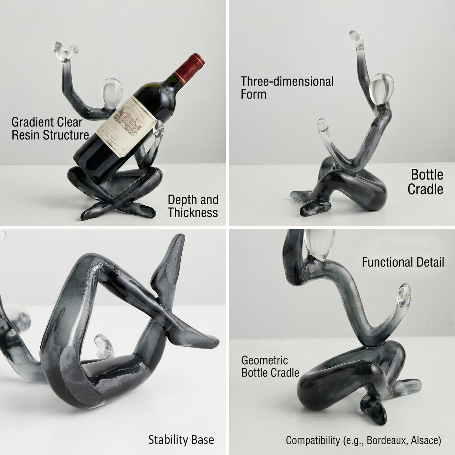 Thinker Statue Wine Rack, Transparent Gray Modern Rack for Kitchen Table Decor, Single Wine Bottle Holder Countertop for Bar, Small Bottle Holder Rack