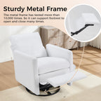 CANMOV Swivel Rocker Recliner Chair, Teddy Upholstered Nursery Glider Chair, Manual Reclining Chair with Two Removable Pillows for Living Room (White)