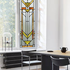 Original Hand Drawn Faux Stained Glass Window Film, Double-Sided Privacy Static Film, Boho Geometry Patterns Inspired by Martin House Peep Proof 22.83"X114.17"
