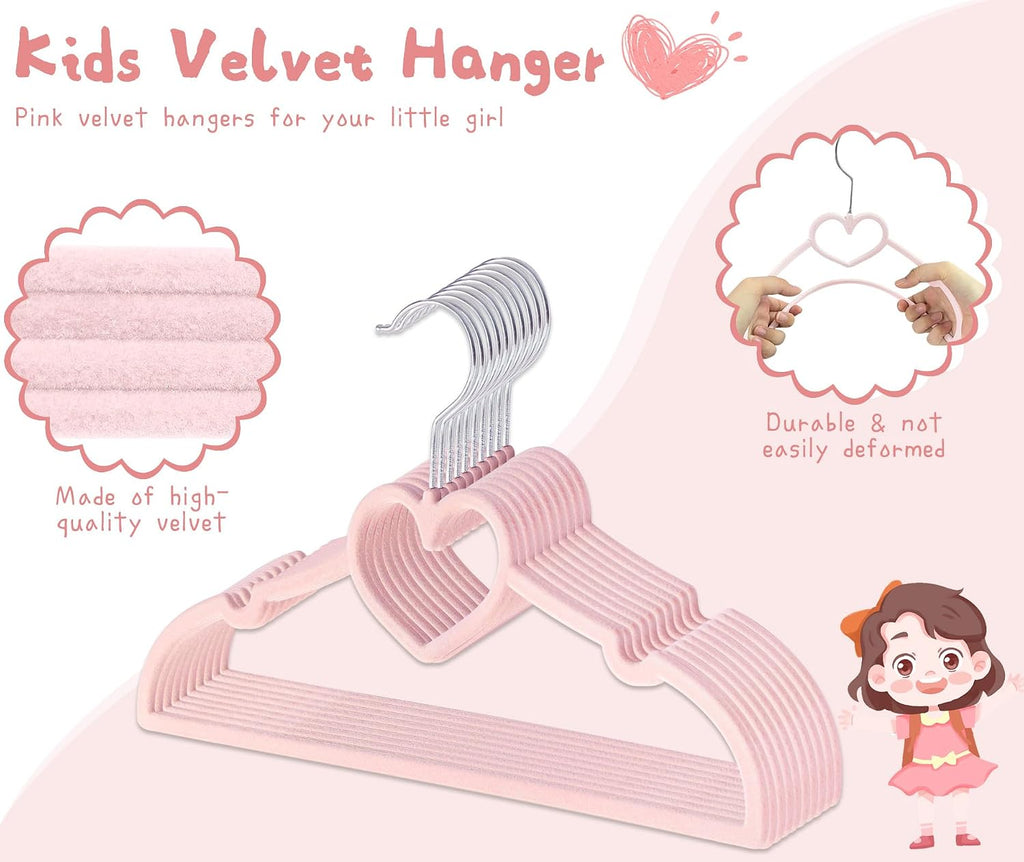 GOSCHE Baby Hangers 11 inch, Toddler Velvet Hnagers, Non-Slip for Baby and Children Clothes, Durable Ultra-Slim Space-Saving Closet Organizers, Pink, 30 Pack