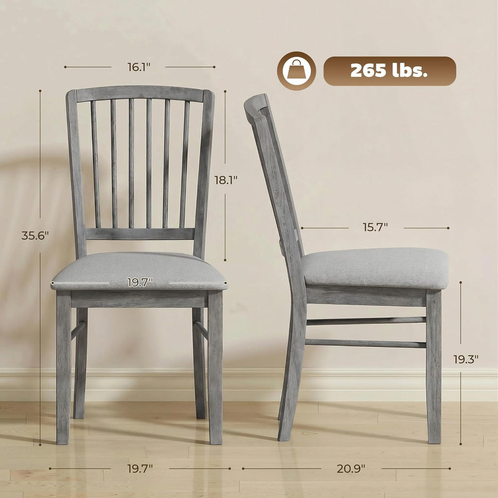 HOMCOM Farmhouse Dining Chairs Set of 2, Upholstered Linen Fabric Kitchen Chairs with Solid Rubberwood Legs for Kitchen, Dining Room, Rustic Gray