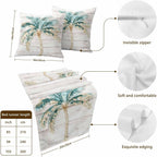 Beige Palm Trees Bed Runners for Full/Queen Size Bed, Summer Tropical Coastal Wooden Bedroom Hotel Wedding Room Bedding Scarf Protector Beds Scarves Throw for Foot and Pillowcase Set 18x18in