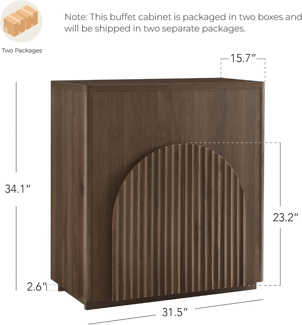 CHITA Sideboard Buffet Cabinet with Storage, Small Storage Cabinet with Doors and Shelves for Living Room Accent, Bar, Kitchen, Set of 3, Walnut