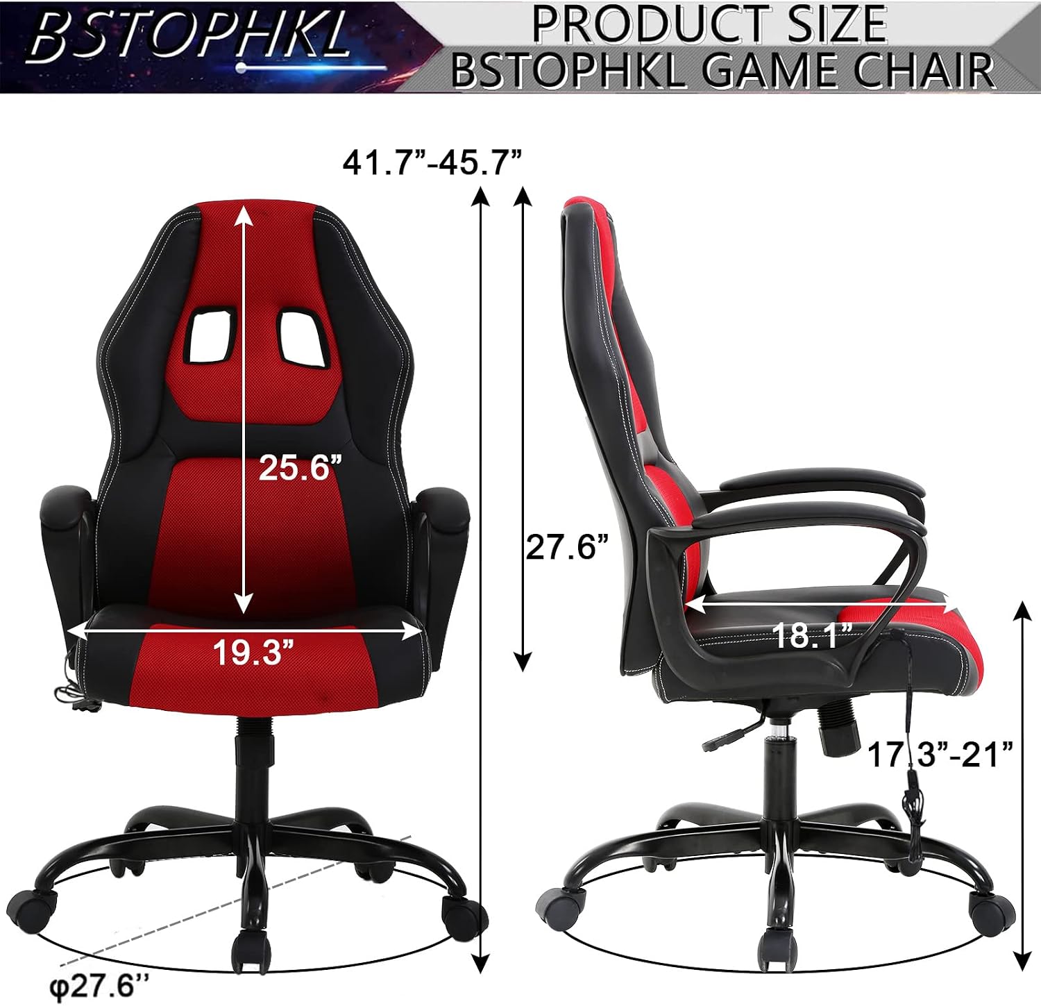 Gaming Chair Office Chair Ergonomic Video Game Chairs Adjustable Reclining Computer Chair with Lumbar Support Armrest Headrest Task Rolling Swivel Chair Game Chair for Adult Teen, Red
