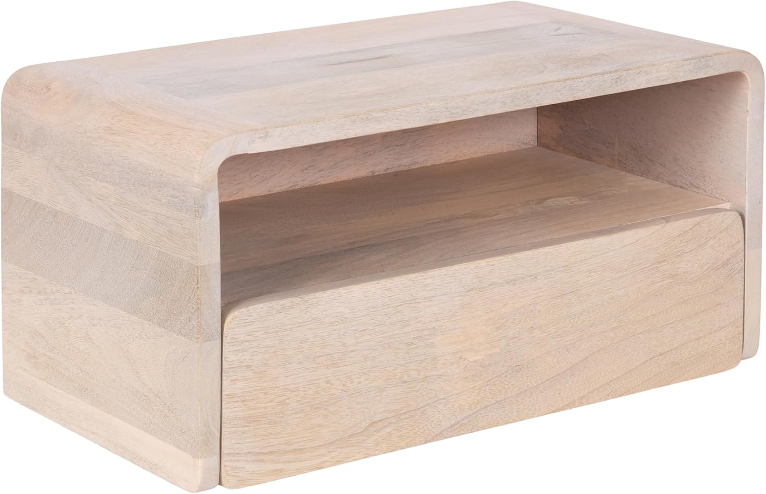 Kate and Laurel Kato Modern Mango Wood Floating Side Table with Drawer, 18 x 10 x 9, Whitewash, Contemporary Wooden Floating Nightstand for Bedroom Bedside Table or Living Room Wall Storage