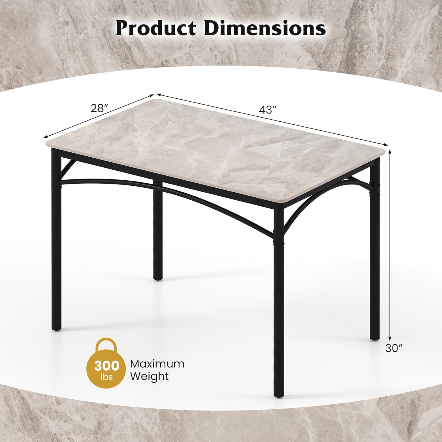 GOFLAME 43” Sintered Stone Dining Table for 4, Rectangular Kitchen Table with Faux Marble Tabletop and Metal Frame, Modern Dining Room Table for Kitchen, Living Room, Restaurant
