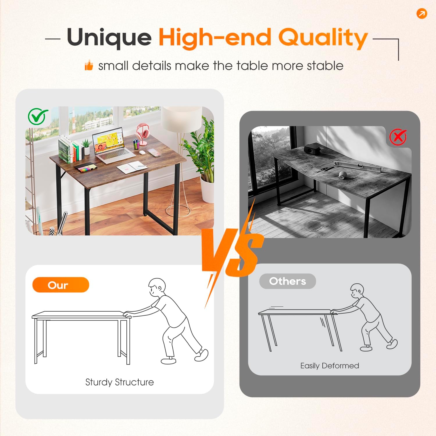 PayLessHere | 32 Inch Computer Desk | Brown | Office Desk with Metal Frame, Adjustable Feet | Water-Resistant, Scratchproof Surface | Sturdy Writing Table for Home Office or Study | Pack of 1