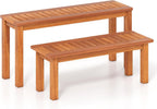 Tangkula Outdoor Backless Bench Set of 2, Solid Wood Patio Benches w/Slatted Seat, 2-Person Rustic Wooden Entryway Bench for Front Porch Garden Balcony Park Indoor, Weatherproof, Load up to 330 LBS
