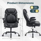Ergonomic Executive Office Chair with Flip up Arms, Wide Seat Big and Tall Office Desk Chairs with Back Lumbar Support for Back Pain, Black Leather