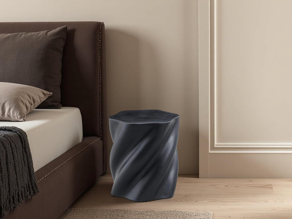 19.69" Modern Sculpture-Style Black Fiberglass End Table,Sofa Couch Side Table.Distorted Organic Design,Fully Assembled,Indoor/Outdoor Versatile.Artistic Accent for Living Rooms, Bedrooms & Patios