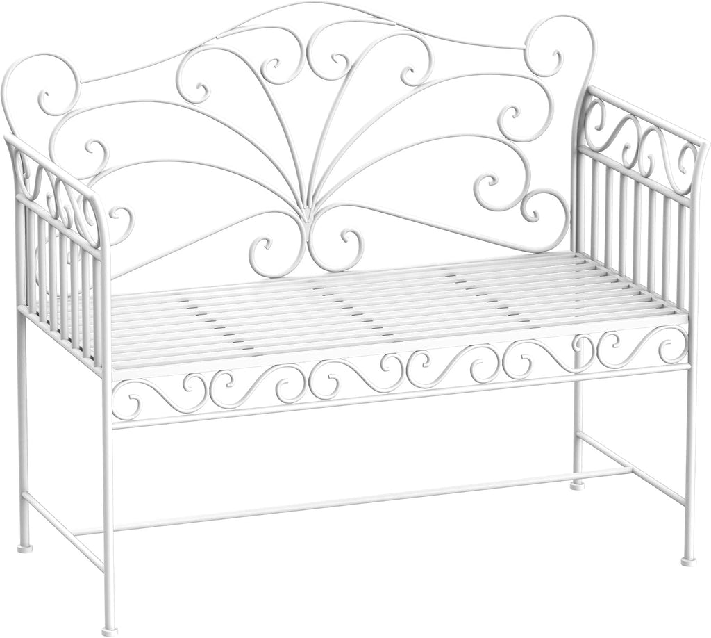 Garden Bench, 43" Cream White Metal Outdoor Patio Bench Park Bench with Armrests, Porch Bench Seat for Backyard Poolside Lawn Garden Deck Seating