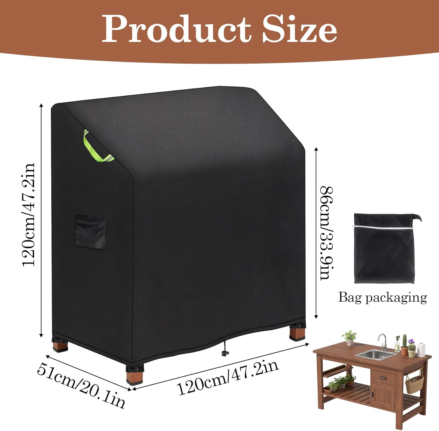 Klmnop Outdoor Garden Potting Bench Table Cover, Waterproof & Windproof Cover for Garden Potting Table, Cabinet & Planting Workstation, UV Resistant(47"W x 20"D x 47"H)