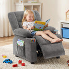 BOSMILLER Kids Recliner Chair， Push Back Toddler Recliner with Cup Holders & Side Pockets， Adjustable Footrest & Headrest Kids Sofa for Boys Girls 3+ Age Group
