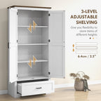 69" Tall Kitchen Pantry Storage Cabinet, Farmhouse Freestanding Pantry Cabinet with 2 Doors, Drawer and Adjustable Shelves for Dining Room, White,15.7 * 31.5 * 68.9