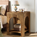 Tribesigns Farmhouse Wooden End Table with Arch Design, 2-Tier Storage Square Side Table for Living Room, Bedroom, or Office, Rustic Brown & Easy to Assemble