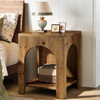 Tribesigns Farmhouse Wooden End Table with Arch Design, 2-Tier Storage Square Side Table for Living Room, Bedroom, or Office, Rustic Brown & Easy to Assemble