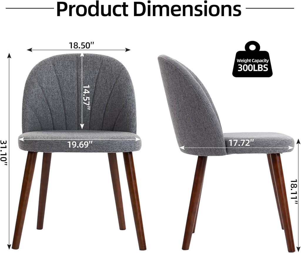 Fabric Dining Chairs Set of 4, Upholstered Mid Century Modern Dining Chairs, Armless Accent Chair with Walnut Wood Legs for Kitchen, Living Room, Dining Room, Grey