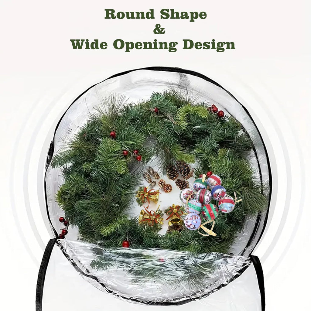 Kokone Wreath Storage Organizer for Door 3 Pack Clear Christamas Wreath Storage Bag or Container with Handle 36'' Dual Zippered Wreath Bag for Festival PVC Plastic Wreath Protector for Decoration