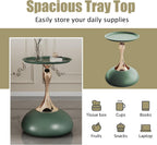 Green Round Side Table for Small Spaces, Small End Table with Metal Pedestal, Minimalist Corner Accent Table for Sofa, Bedroom, Living Room, Easy Assembly