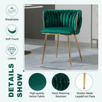 NIOIIKIT Modern Velvet Dining Chairs Hand Weaving Accent Chairs Living Room Chairs Upholstered Side Chair with Golden Metal Legs for Dining Room Kitchen Vanity Living Room (Emerlad)