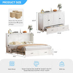 Mjkone Queen Size Murphy Bed Cabinet with Mattress Included, USB Charging Station, Storage Drawer, Panel, 63.39" Width Chest Cabinet Murphy Beds for Guest Room Small Spaces Saving Home Offices, White
