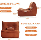Bean Bag Chair for Adults, Single Lounge Chair with Lumbar Pillow, Comfy Floor Sofa with High-Resilience Foam, Lazy Accent Chair for Living Room, Bedroom, Apartment, Or Reading Corner, Orange