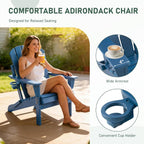 Furnimart Folding Adirondack Chairs Set of 2, Outdoor HDPE Patio Chairs - Wood Look with Cup Holders, Plastic Chairs Weather-Resistant for Outside Garden Balcony Lawn, Blue 2pcs