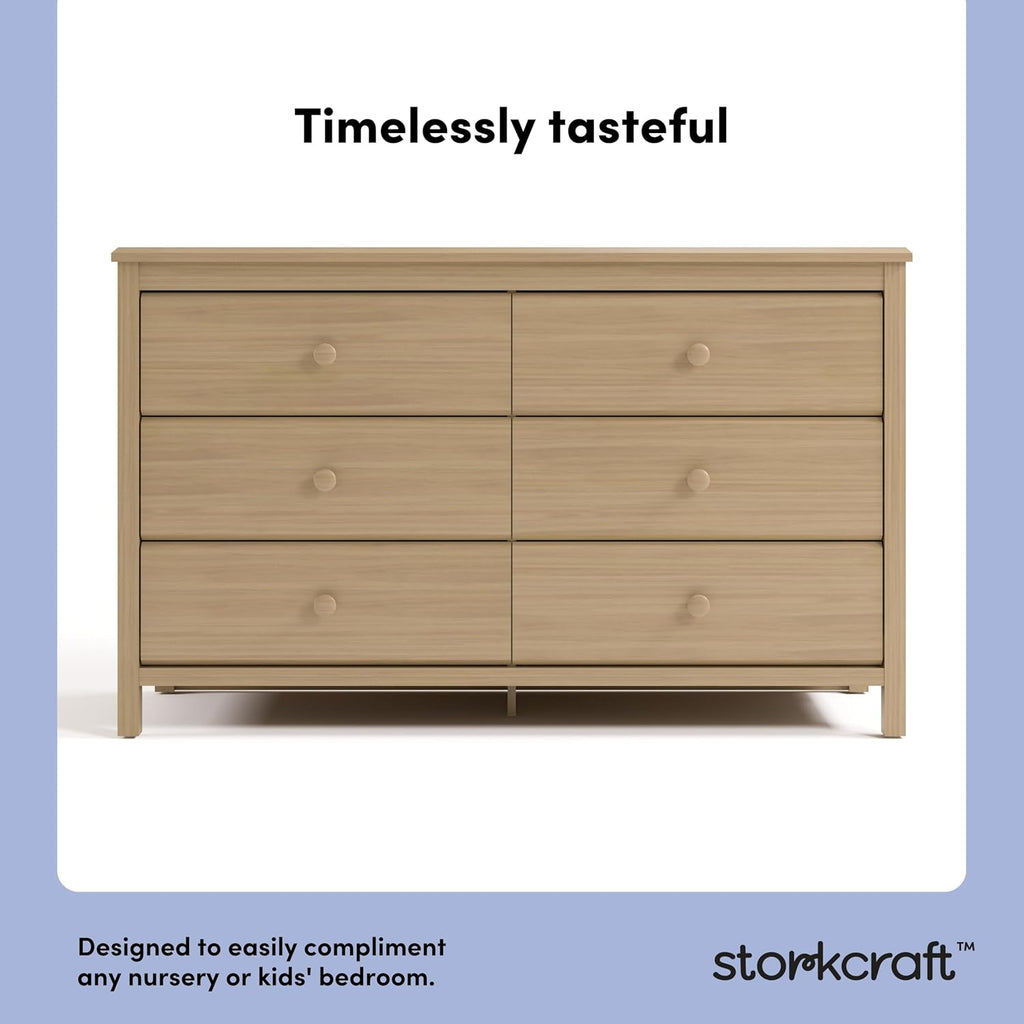 Storkcraft Alpine 6-Drawer Dresser, Driftwood | GREENGUARD Gold Certified, Brown Dresser for Bedroom, Kids & Nursery Storage, Safety Interlocking Drawers, Kids Bedroom