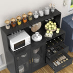 Bar Cabinet for Home with LED Light, Coffee Bar Cabinet with Wine & Glass Rack, Wine Cabinets with Drawers & Microwave Stand, Modern Liquor Cabinets for Kitchen, Living Room, Dining Room (Black)