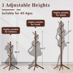 Wooden Coat Rack Freestanding with 8 Hooks,Easy Assembly New Zealand Pine Tree Coat Racks, 3 Adjustable Sizes for Clothes, Hats, Bags, for Entryway, Hallway, Bedroom, Office (Brown, 2 PCS)