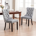 Hixkol Velvet Dining Chairs Set of 2,Upholstered Dining Chairs with Ring Pull Trim and Button Back,Modern Seating for Kitchen, Dining Room & Living Room(Grey)