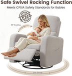 Power Swivel Rocker Recliner, Swivel Glider Nurseryc Recliner Chair with Lumbar Support, Upholstered Rocking Recling Chairs for Adults Nursery, Living Room, Bedroom, Teddy Grey