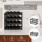 Wine Rack，Bamboo Wine Storage Cabinet Shelf，Countertop Wine Shelf- Freestanding Wine Holder for Kitchen & Pantry (Black, 4-Tier)