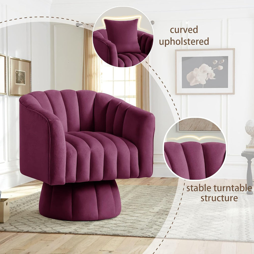 YSICK Swivel Accent Chair,360°Swivel Barrel Chairs, Mid-Century Chair with Wide Upholstered, Modern Velvet Fabric, Round Armchair for Living Room, Lounge, Bedroom, Purple