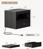 Floating Nightstand with Charging Station,Modern Bedside Table with Drawers and Extension Panel, Small Wall Mounted Nightstands for Bedroom Room，Floating Sofa Side Table（ Black ）