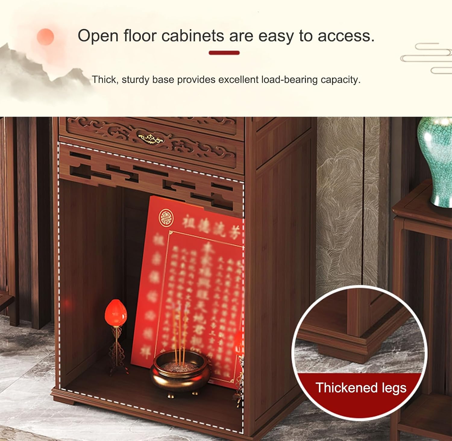 Buddhist Altar Cabinet, Floor Puja Table for Spiritual, Meditation Altar with Drawer, Buddhist Shrine Prayer Stand, for Living Room, Bedroom, Office, Bathroom(65*40*108cm/25.6*15.7*42.5in)