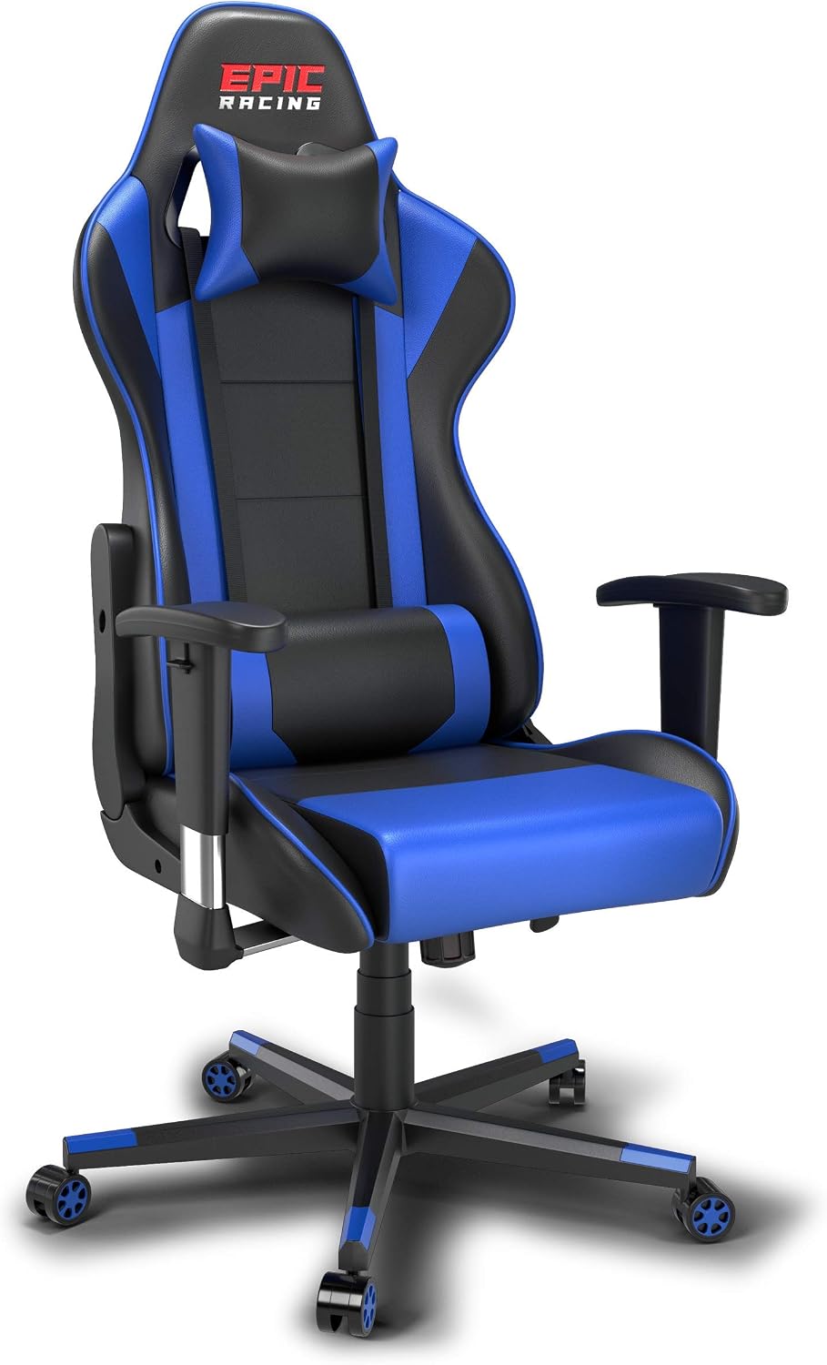 Professional Blue Gaming Chair - Leather Gaming Chair with Adjustable Height and Headrest Support