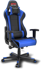 Professional Blue Gaming Chair - Leather Gaming Chair with Adjustable Height and Headrest Support