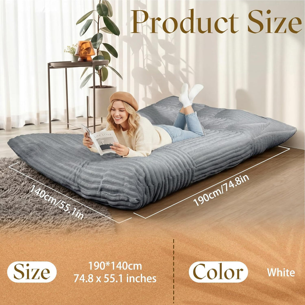 Honeydak 3 in 1 Giant Bean Bag Cover Only(No Filler) Rectangle Stuffed Animal Storage Bean Bag Chair Cover Soft Washable Large Storage Beanbag Adult Plush Toy Clothe Pillow(Light Grey,Rabbit Fur)