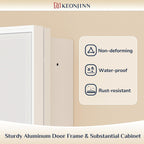 Keonjinn 20" x 26" White Medicine Cabinets for Bathroom with Mirror, Recessed or Surface Wall-Mounted Aluminum Alloy Framed Beveled Mirror, Single Door Farmhouse Bathroom Mirror with Storage Cabinet