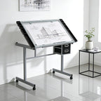 Magshion Professional Drafting Table for Adults Teens, Tilting Glass Tabletop Art Craft Desk Diamond Watercolor Paintings Sketching Work Station for Home Office Reading, Writing, Crafting (Clear)